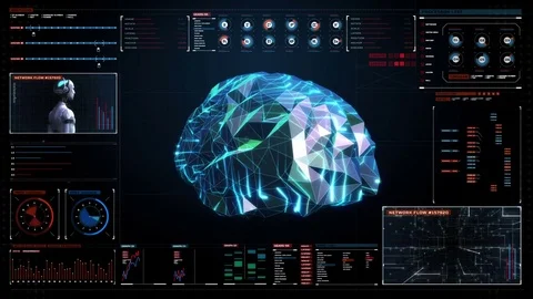 Low polygon Brain digital lines in display, future artificial intelligence. Stock Footage 69871163