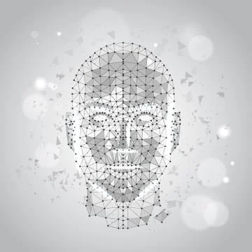 Low Polygon Human Face Wireframe Mash On Grey Background Stock Illustration