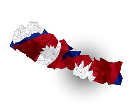 Low Polygon Nepal Map on a waving flag Stock Illustration