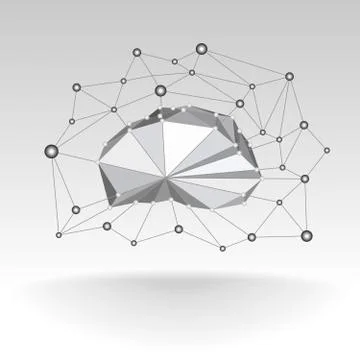 Low-polygon technological cloud with a lattice and dots Stock Illustration