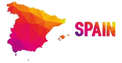 Low polygonal map of Spain in warm colors, mosaic abstract geometry cartograp Stock Illustration
