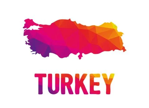 Low polygonal map of Turkey  in warm colors, Republic of Turkey, Turkiye, TR  Stock Illustration