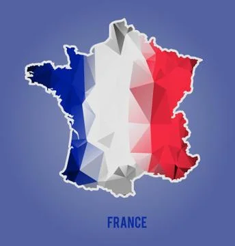 Low polygonal national flag stylized France map. Vector illustration. Stock Illustration