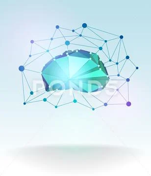 Low polygonal technological cloud in the form of a schematic image of the brain Ilustraciones de archivo