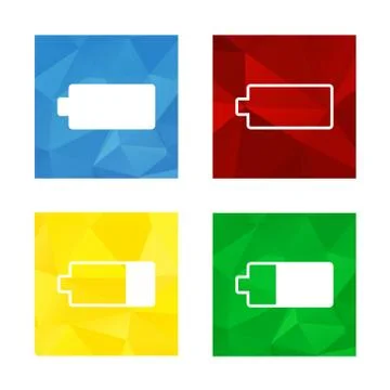 Low polygonal triagonal button with flat white icon for battery Stock Illustration