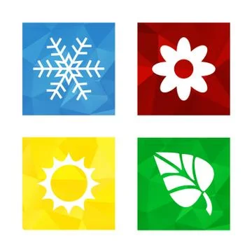 Low polygonal triagonal button with flat white icon for 4 seasons icons Stock Illustration