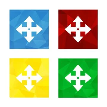 Low polygonal triagonal button with flat white icon for move arrows Stock Illustration