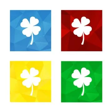 Low polygonal triagonal button with flat white icon for shamrock (four-leaf) Stock Illustration