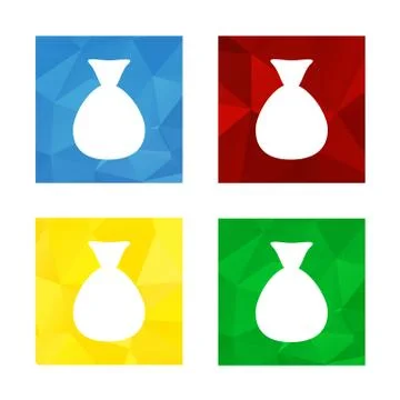 Low polygonal triagonal button with flat white icon for money bag Stock Illustration
