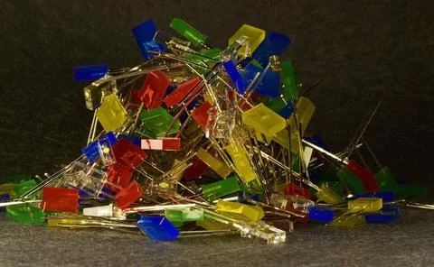 Low-power semiconductor LEDs of various luminescence colors used as indicator Stock Photos