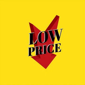 Low Price Red Arrow Down Discount Label, Banner or Icon, Promo Offer for Sale Stock Illustration