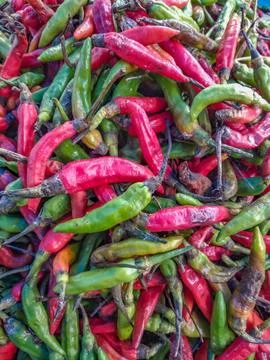 Low quality cayenne pepper because it has started to rot Stock Photos