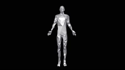 Low resolution polygon man transforms to high res solid surface. 3d animation Stock Footage 147235318
