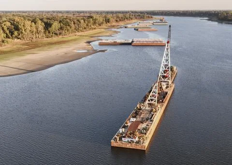 Low river levels affect global shipping of grains and coal, Greenville, USA - 22 Stock Photos