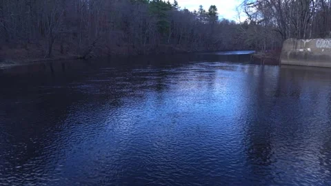 Low On The River By Old Bridge 4-26 Stock-Footage 333286332