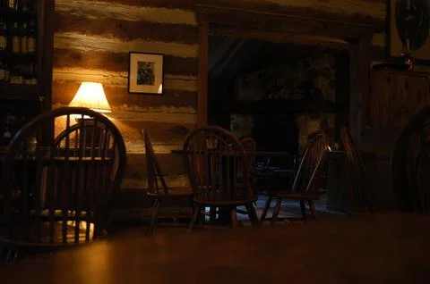 Low romantic light on a quiet night at the Owl Bar, Sundance, Utah Stock Photos