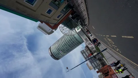 Low rotating drone aerial view of Birmingham UK city centre 스톡 동영상 194670476
