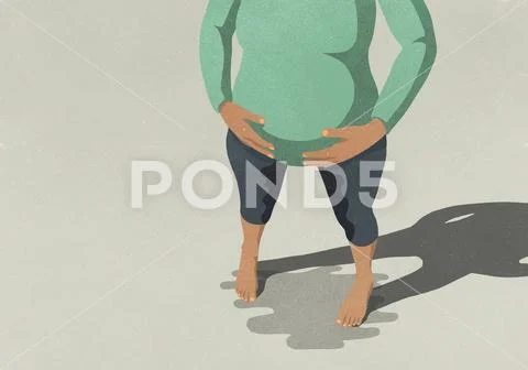 Low section of pregnant woman standing and going into labor against gray Stock Illustration