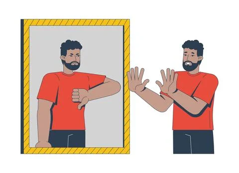 Low self esteem mirror 2D illustration concept Stock Illustration