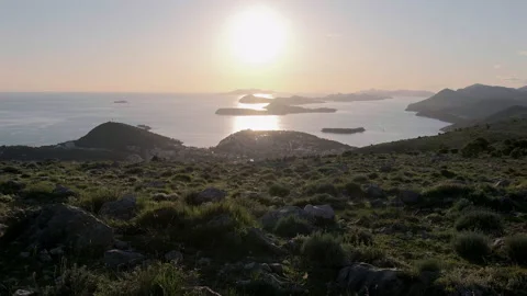 Low setting sun and Adriatic Sea at Mount Srd, Dubrovnik, Croatia, 4k Video stock 274456910