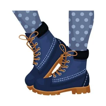 Low Shoes or Boots with Thick Sole and Shoelace for Autumn or Spring Season Stock Illustration