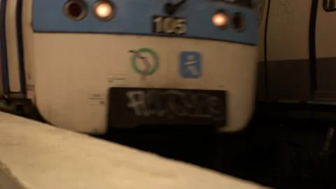 Low Shot Metro Paris train coming into station Stock Footage 194122557