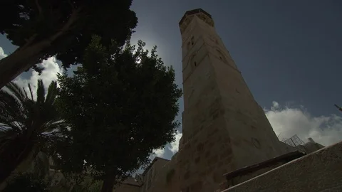 Low shot of Minaret tower in Old City Jerusalem Stock Footage 86759107