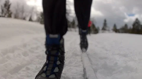 A low shot of nordic skiing Stock Footage 35626040