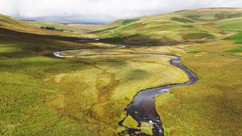 Low shot Timelapse Afon Elan stream in Rhayader Wales Aerial shot UK Video stock 347553653