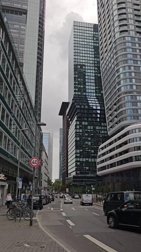Low Street View Between Modern Skyscrapers With Traffic Stock Footage 344310320