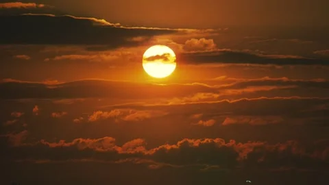 Low sun with clouds, big yellow sun ball at airport Stock Footage 301462600