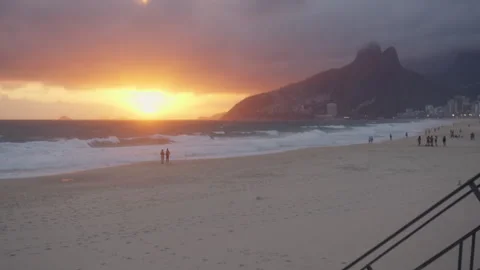 Low Sun, Orange Cloud, Twin Peaks, Wet Sand Stock Footage 344090257