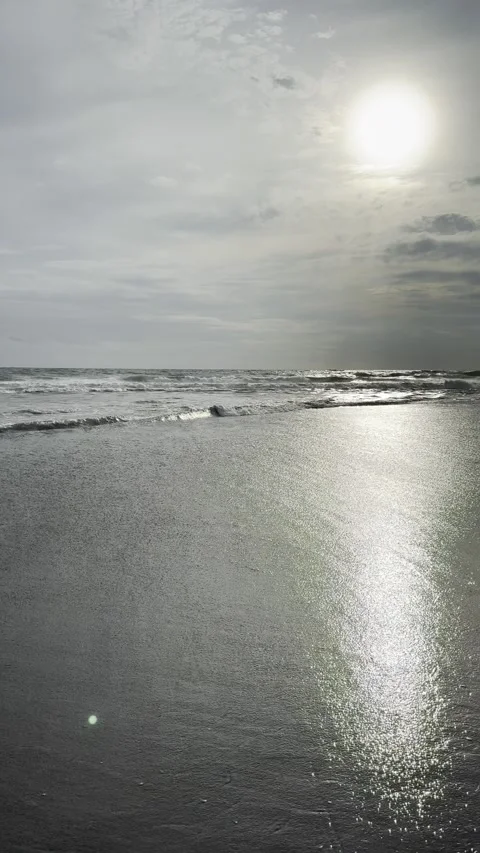 Low Sun Reflection on Wet Beach Sand with Gentle Ocean Tides Video stock 330675011