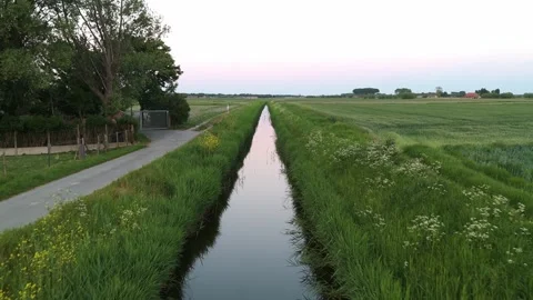 Low Sunset Drone Flyover Along Peaceful Stream | FlyLens 4K Stockbeeldmateriaal 309049468