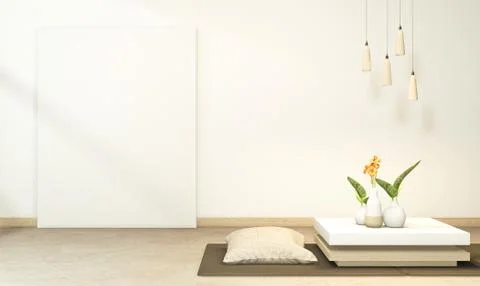 Low table and pillow interior mock up Chinese style Room interior. 3D renderi Stock Illustration