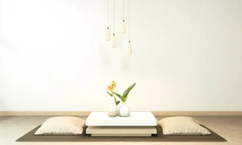 Low table and pillow interior mock up Chinese style Room interior. 3D renderi Stock Illustration