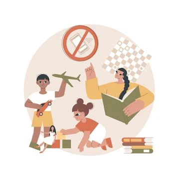 Low tech parenting abstract concept vector illustration. Illustrazione stock