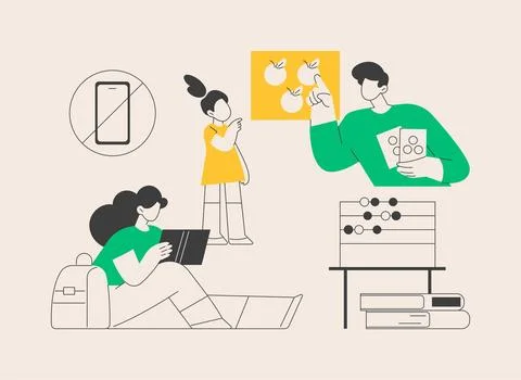 Low tech parenting abstract concept vector illustration. Illustrazione stock
