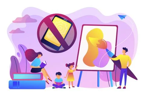 Low tech parenting concept vector illustration. Illustrazione stock