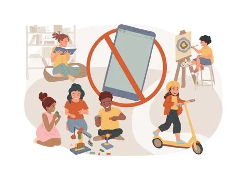 Low tech parenting isolated concept vector illustration. Stock Illustration