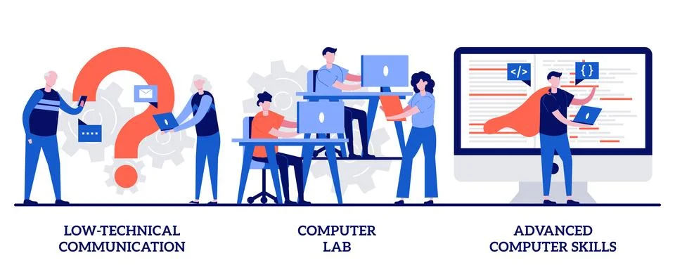 Low-technical communication, computer Lab, advanced skills concept with tin.. Stock Illustration