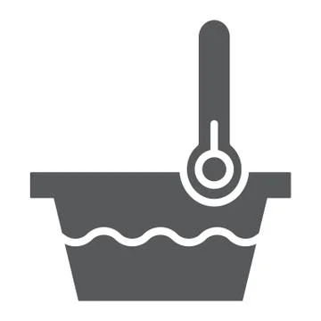 Low temperature glyph icon, indicator and wash, thermometer and basin sign 스톡 일러스트