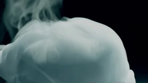 Low temperature steam from cold dry ice or frozen carbon dioxide on dark Stock Footage 149353704