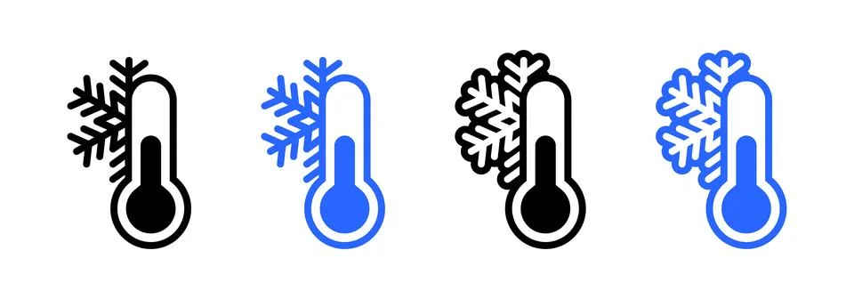 Low temperature thermometer icon. Cold snowflake thermometer symbol. Chilly.. Stock Illustration