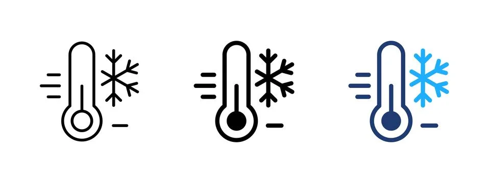 Low temperature thermometer icon. Cold, icy and freeze symbol. Chill, frost.. Stock Illustration