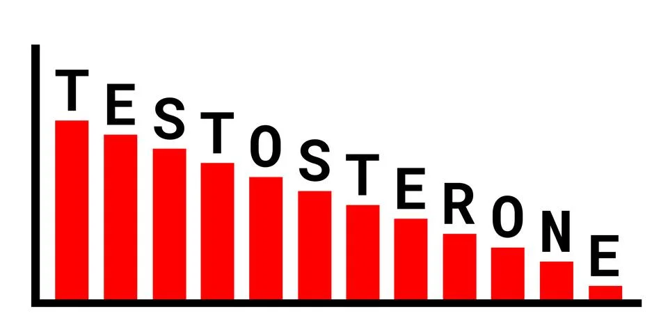 Low testosterone. Decrease, decline and drop of testosterone. Hormonal imbala Stock Illustration