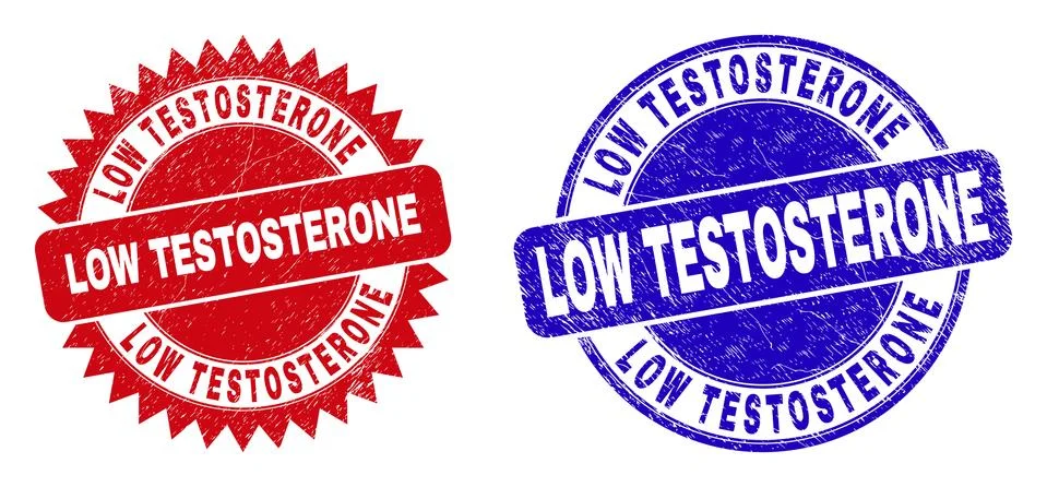 LOW TESTOSTERONE Round and Rosette Seals with Grunged Surface Stock Illustration