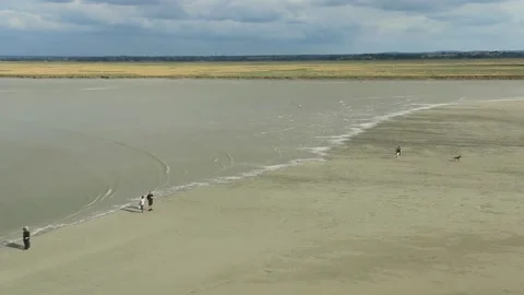 Low tide in the bay of Mont Saint Michel. Britain. France. Stock Footage 135908341