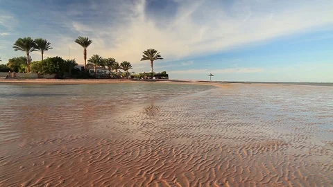 Low tide on the beach during sunset. Egypt Stock Footage 71759016