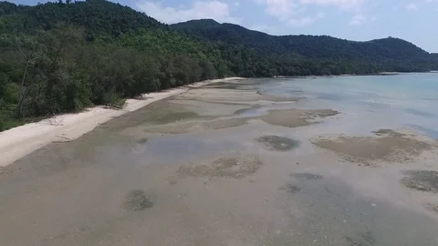 Low tide beach fly over Stock Footage 80371995